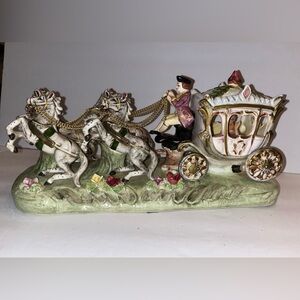 Vintage Large Capodimonte Porcelain Horse-Drawn Carriage Figurine.